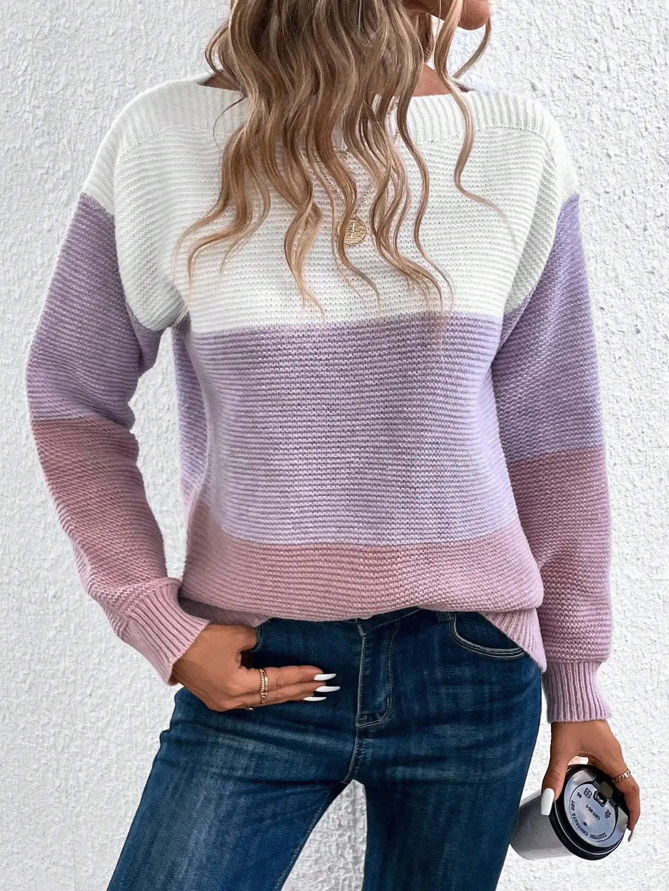 Pull en Maille à 3 Rayures en Dégradé