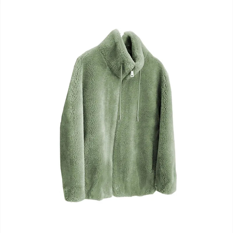 Manteau Fluffy Fausse Fourrure Uni à Cordon