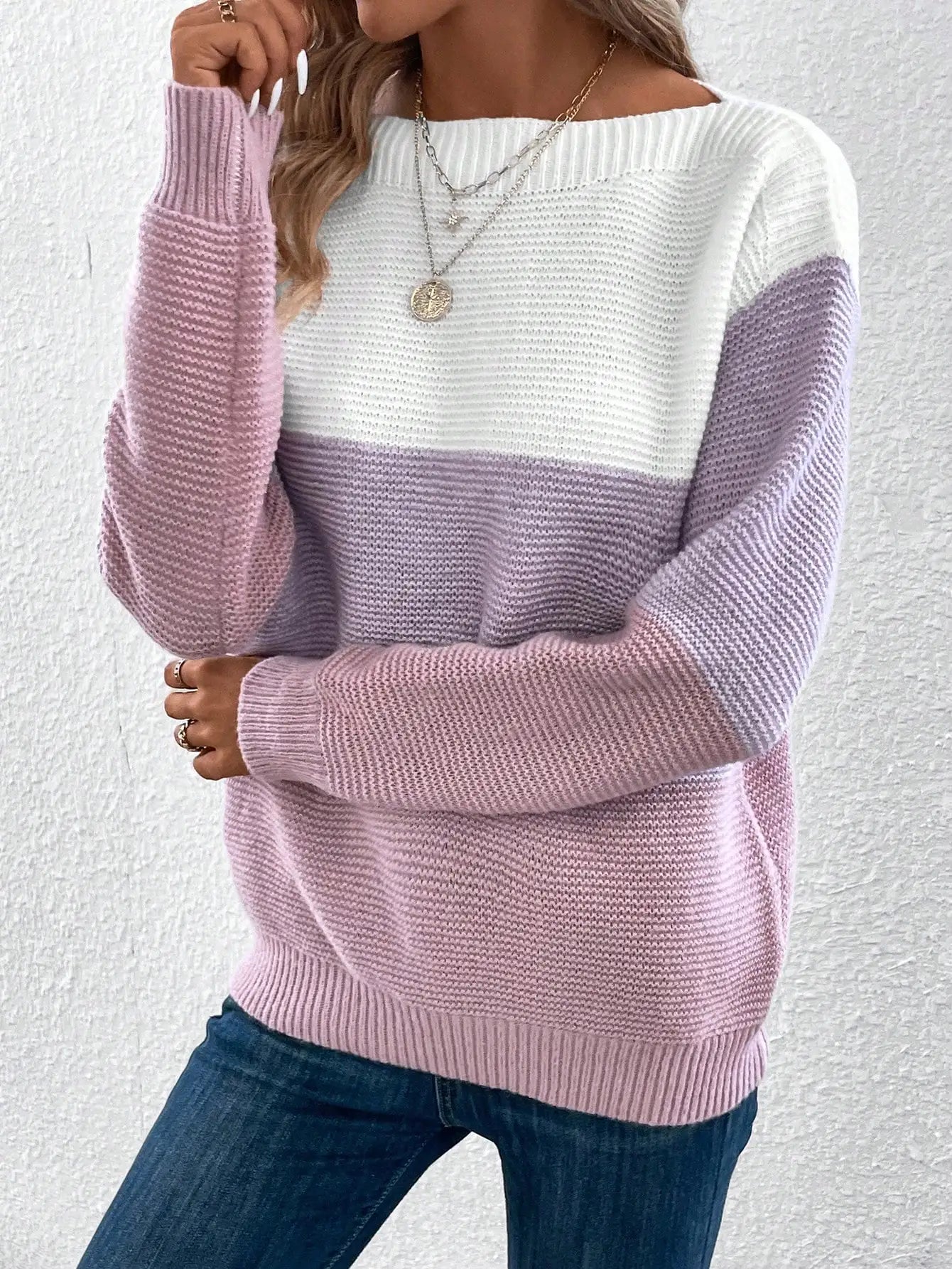 Pull en Maille à 3 Rayures en Dégradé
