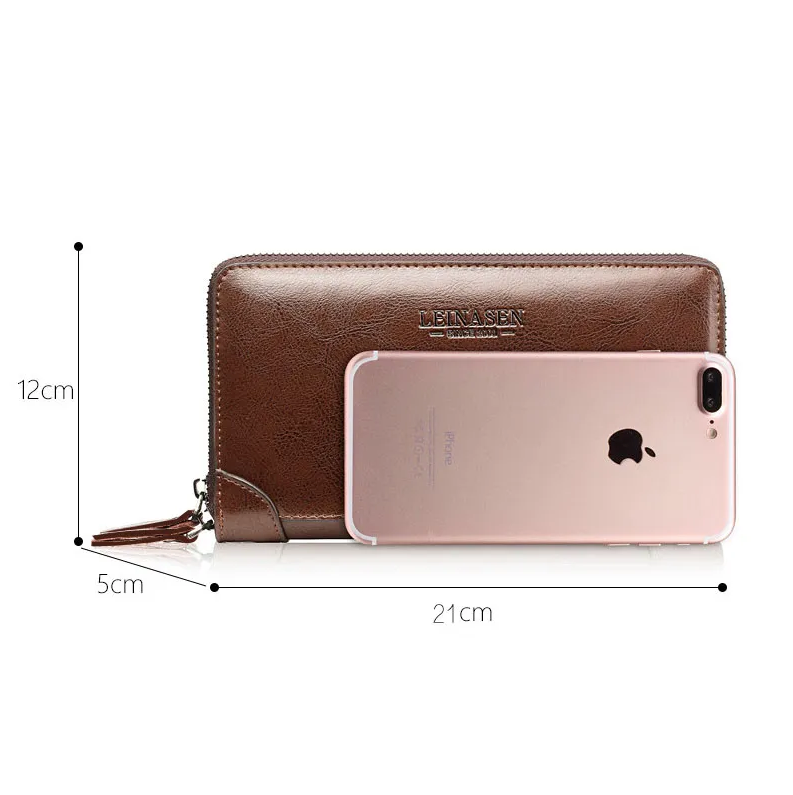 Portefeuille long en cuir PU - 5 Compartiments (Téléphone, Cartes, Monnaies..)