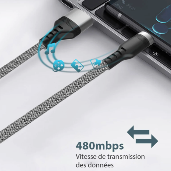 Câble USB tressé Type-C - Jusqu'à 8 mètres !