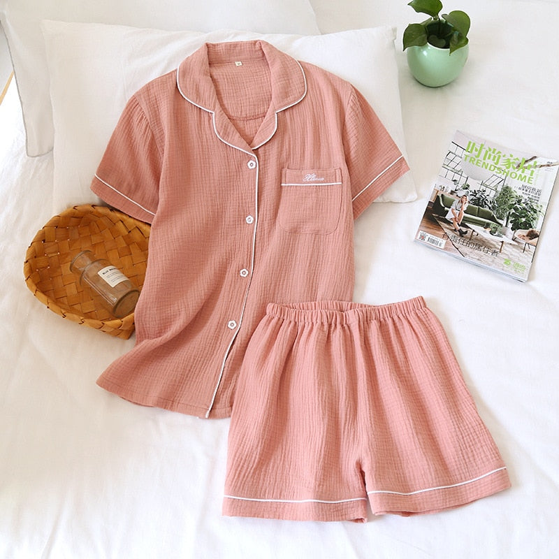 Pyjama short & chemise d'été en gaze coton