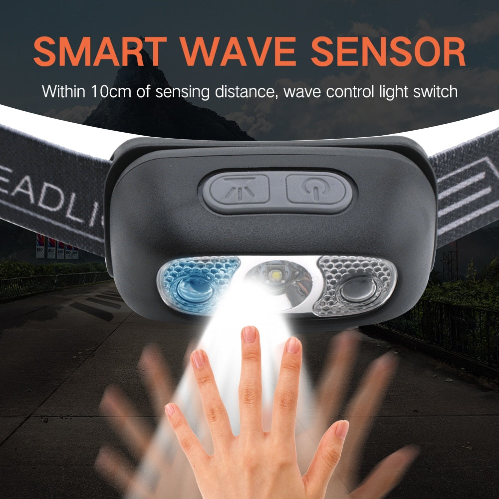 Lampe frontale LED à capteur de mouvement + Boîte de rangement OFFERTE