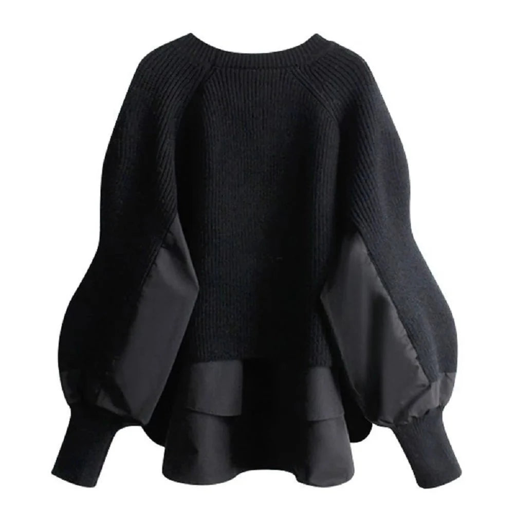 Pull en tricot à manches ballon et fausse chemise