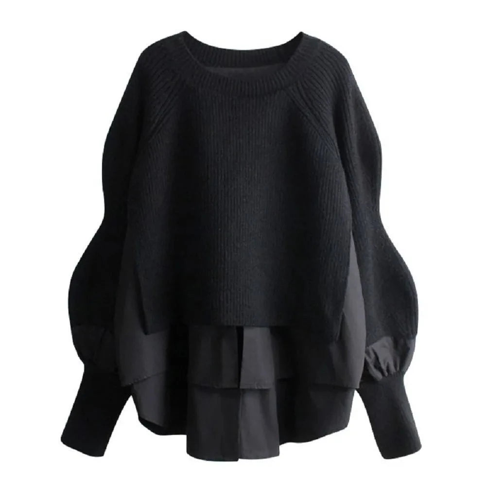Pull en tricot à manches ballon et fausse chemise