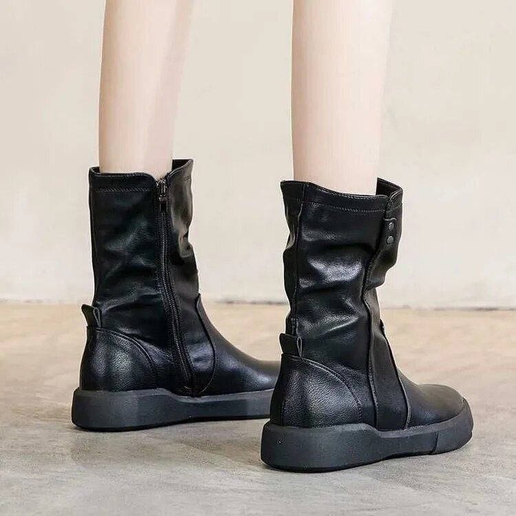 Bottes mi-mollet montantes en Cuir PU
