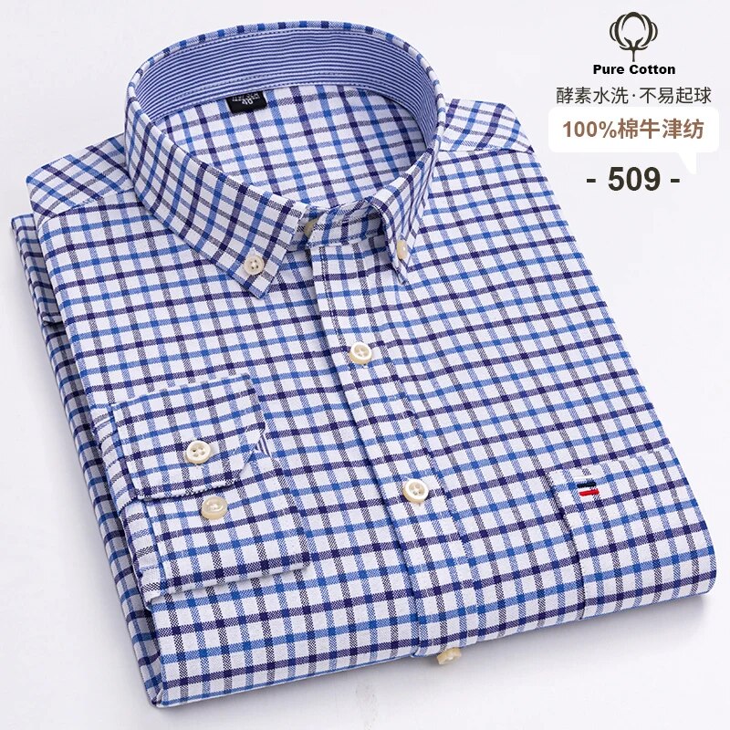 Chemise en coton à rayures à manches longues pour homme