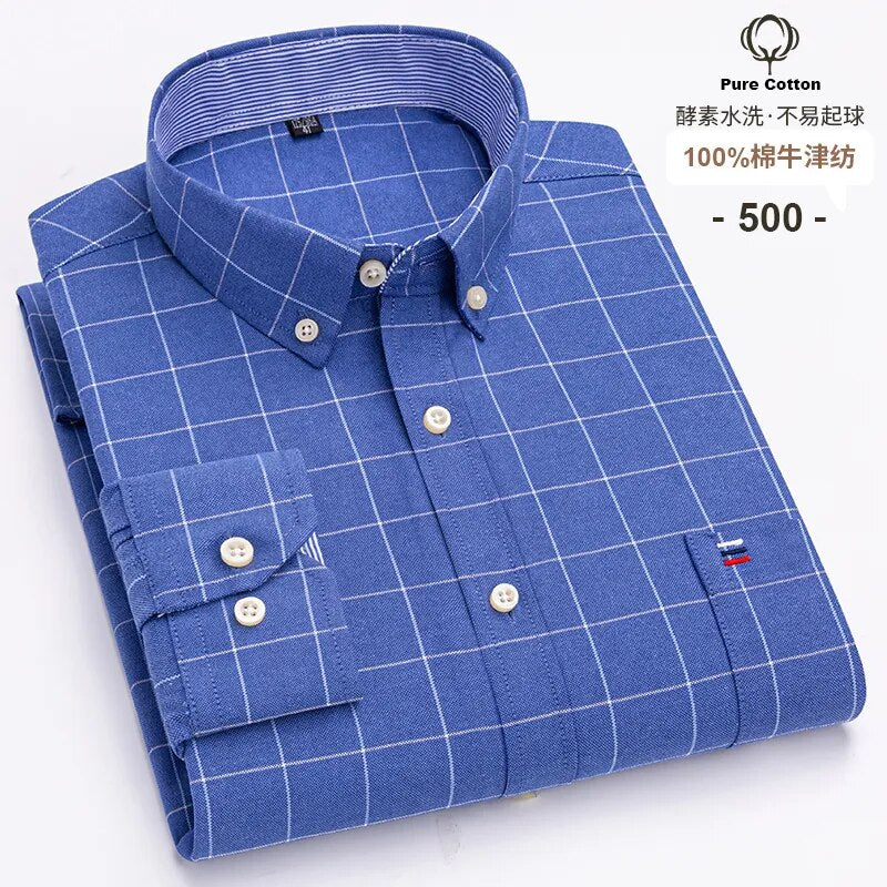 Chemise en coton à rayures à manches longues pour homme