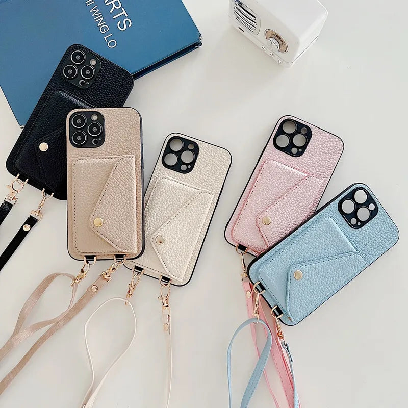 Coque pour iPhone portefeuille de luxe en bandoulière