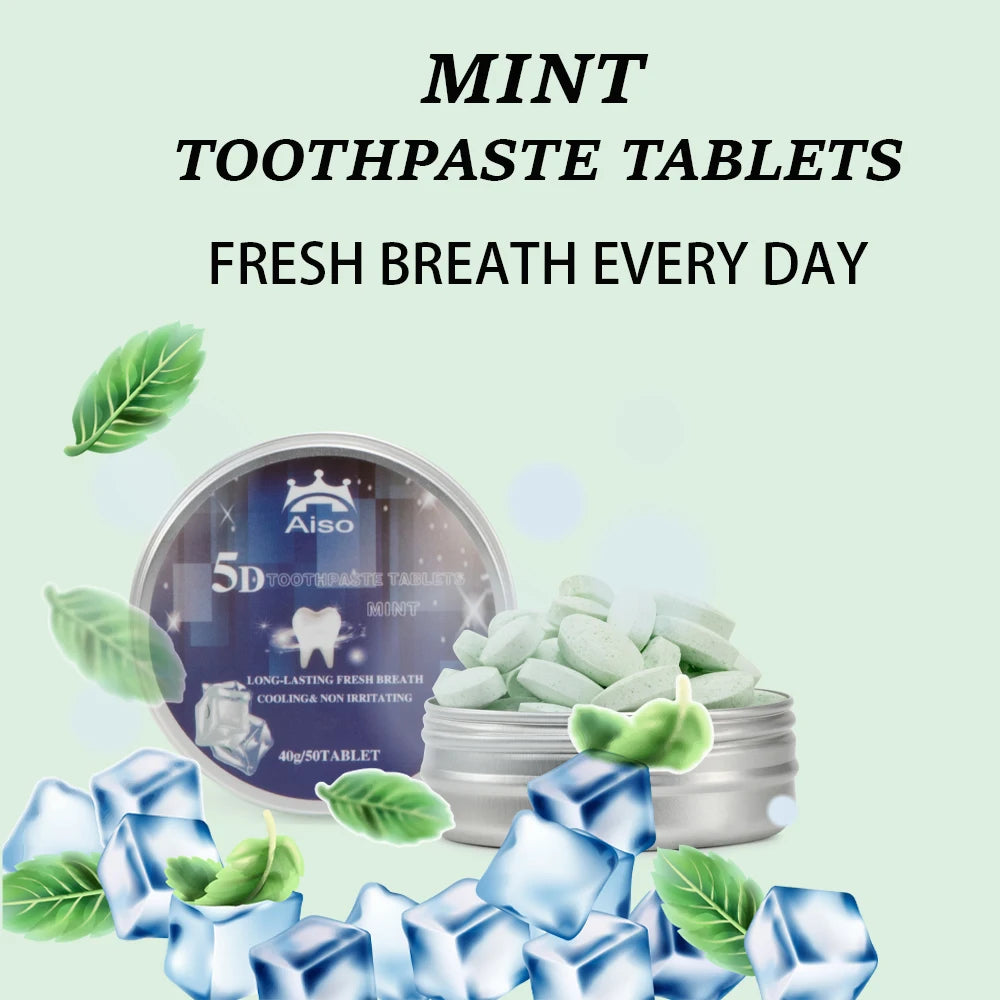 Lot de 50 Cachets de Dentifrice à la Menthe de Voyage - Haleine Fraîche