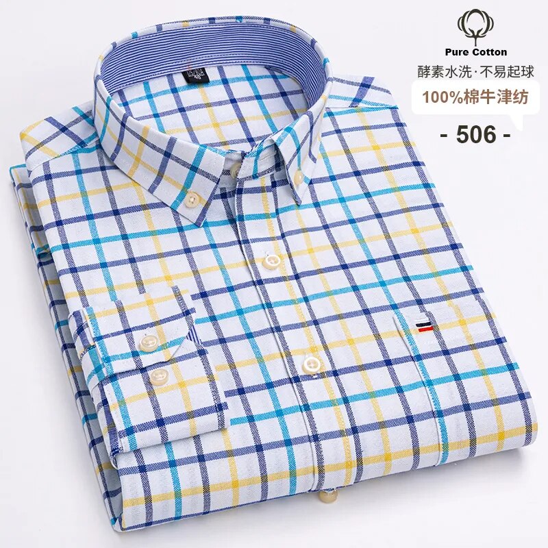 Chemise en coton à rayures à manches longues pour homme