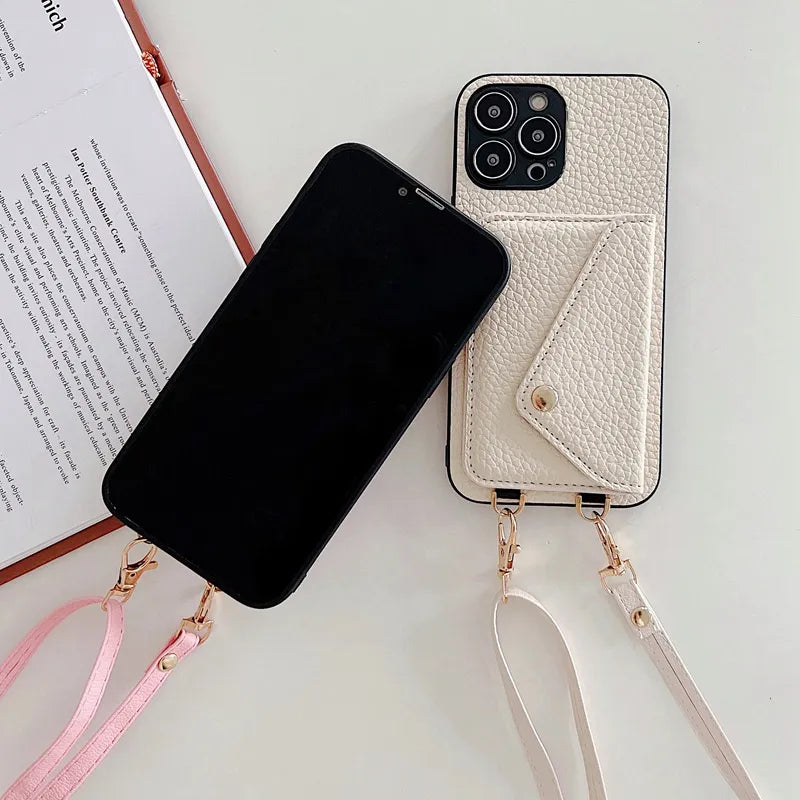Coque pour iPhone portefeuille de luxe en bandoulière
