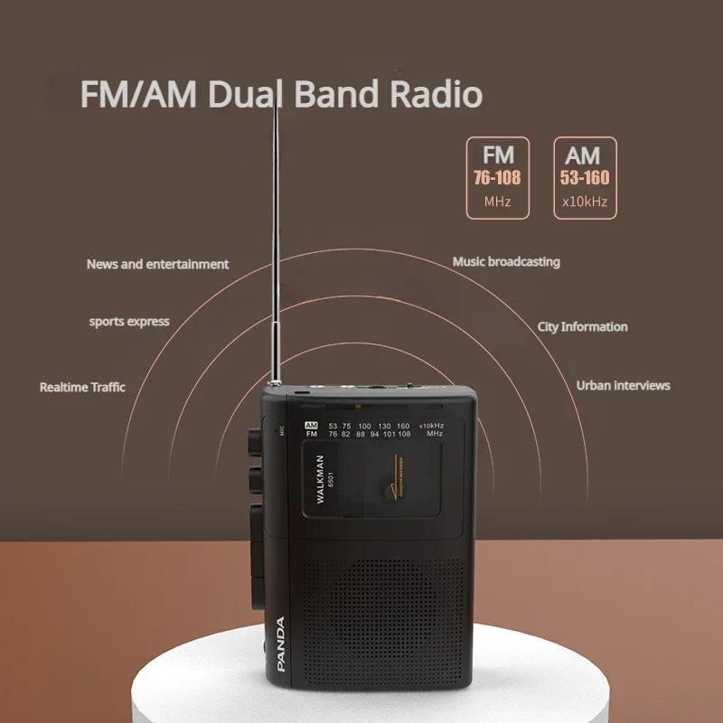 Lecteur de cassette rétro avec haut parleur et radio FM