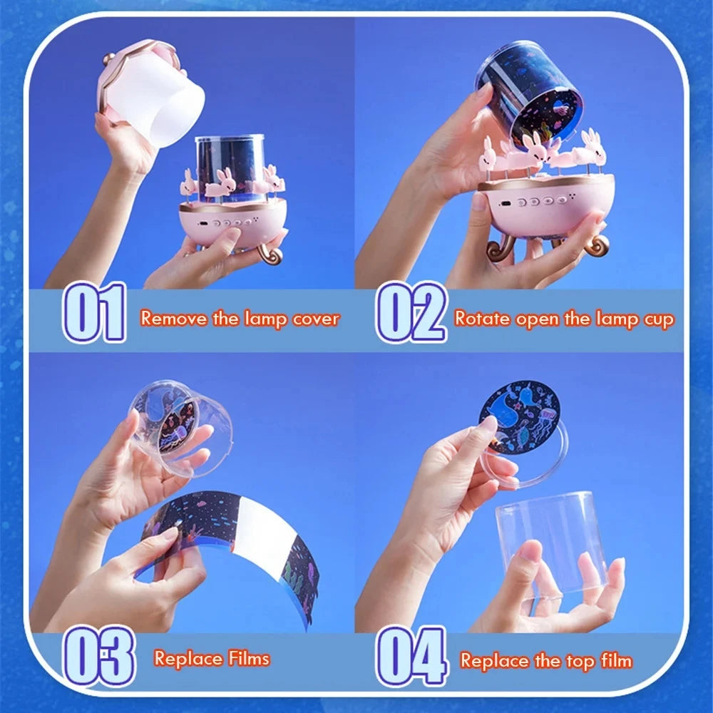 Veilleuse musicale Bluetoth - 3 couleurs, 3 intensités, 6 projections...