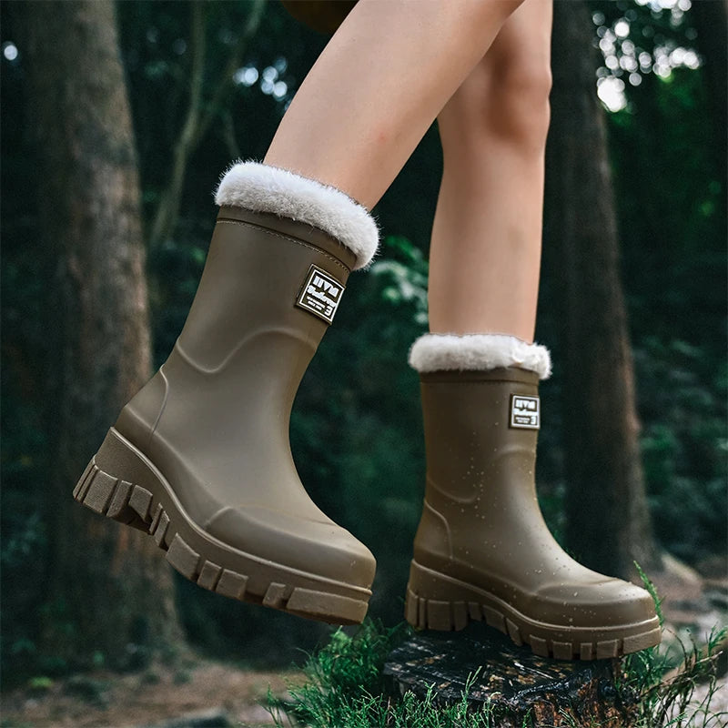 Bottes de Pluie Montantes à Doublure Chaude - Femme