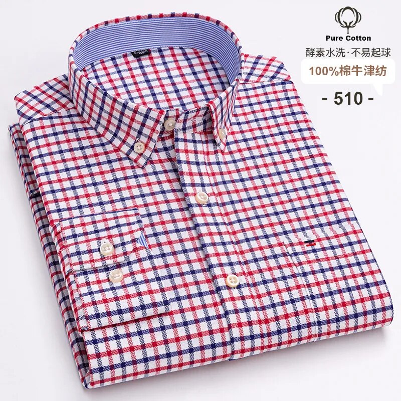 Chemise en coton à rayures à manches longues pour homme