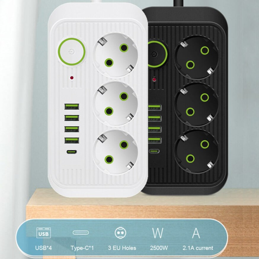 POWER STRIP - Multiprise de 2 mètres avec 3 AC, 4 USB et 1 Type-C