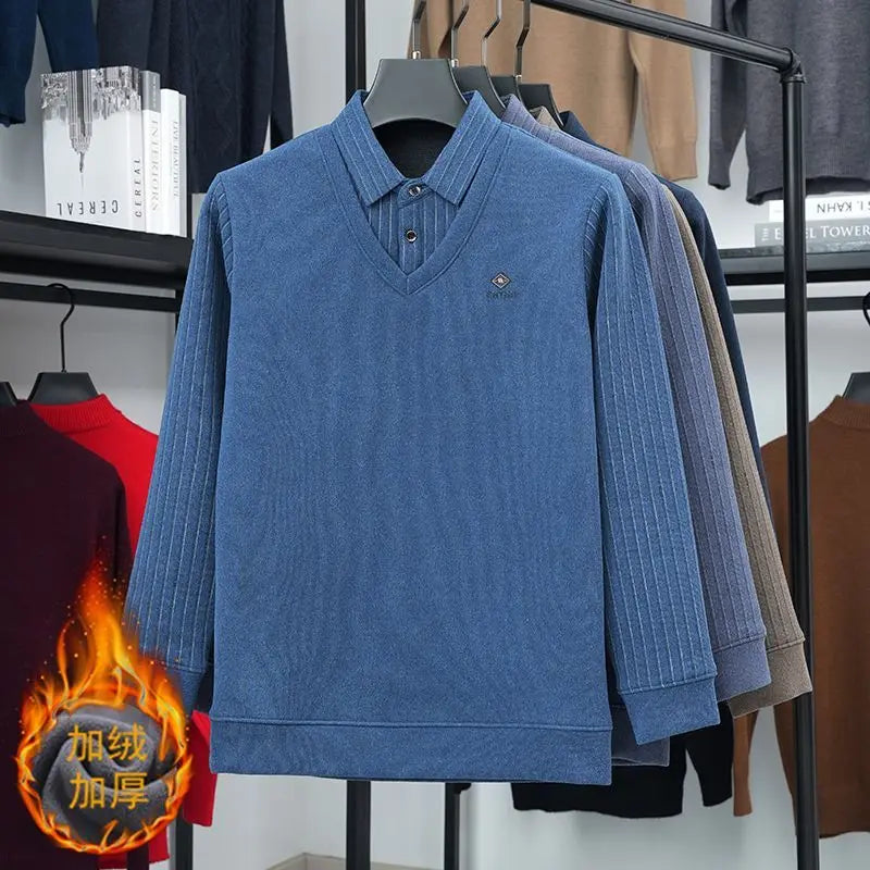 Pull Polaire 2 en 1 avec Chemise à Rayures - Homme