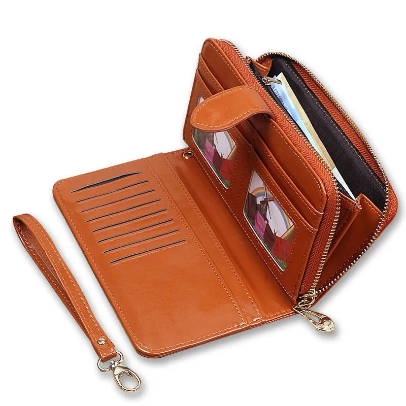 Portefeuille en cuir PU avec fermeture éclair pour femme