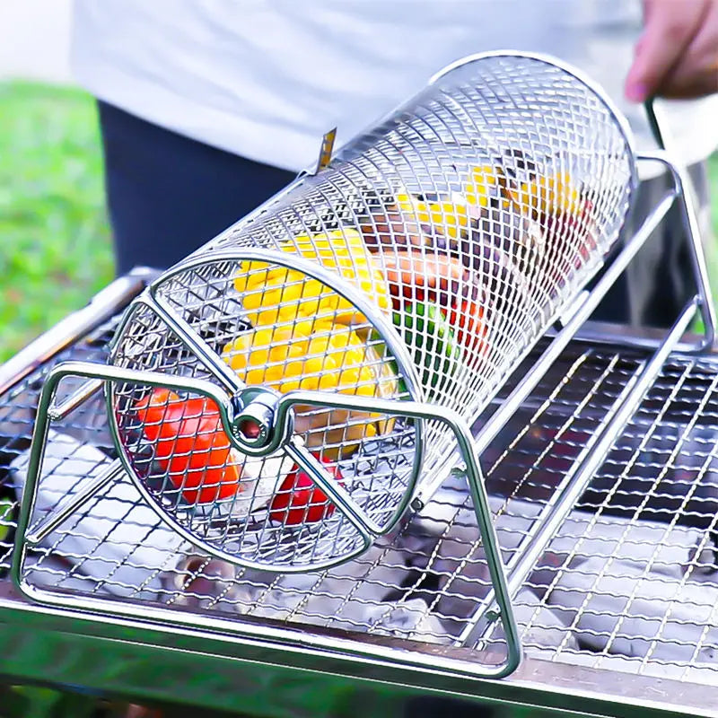 Panier à Barbecue Rotatif en Acier Inoxydable