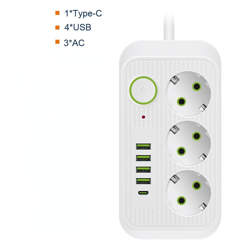 POWER STRIP - Multiprise de 2 mètres avec 3 AC, 4 USB et 1 Type-C