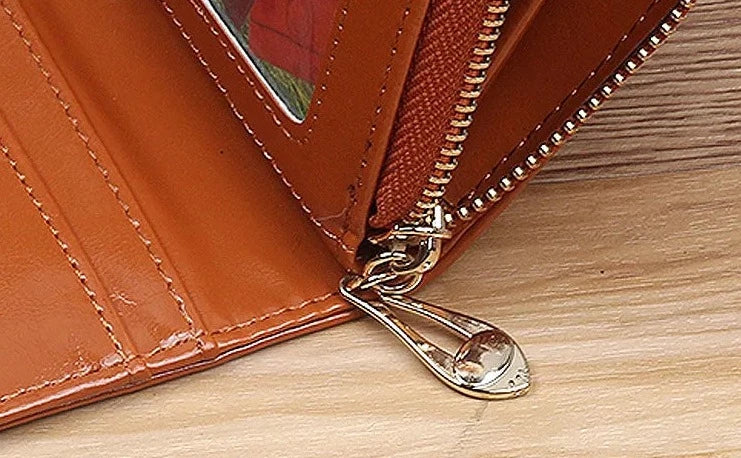 Portefeuille en cuir PU avec fermeture éclair pour femme