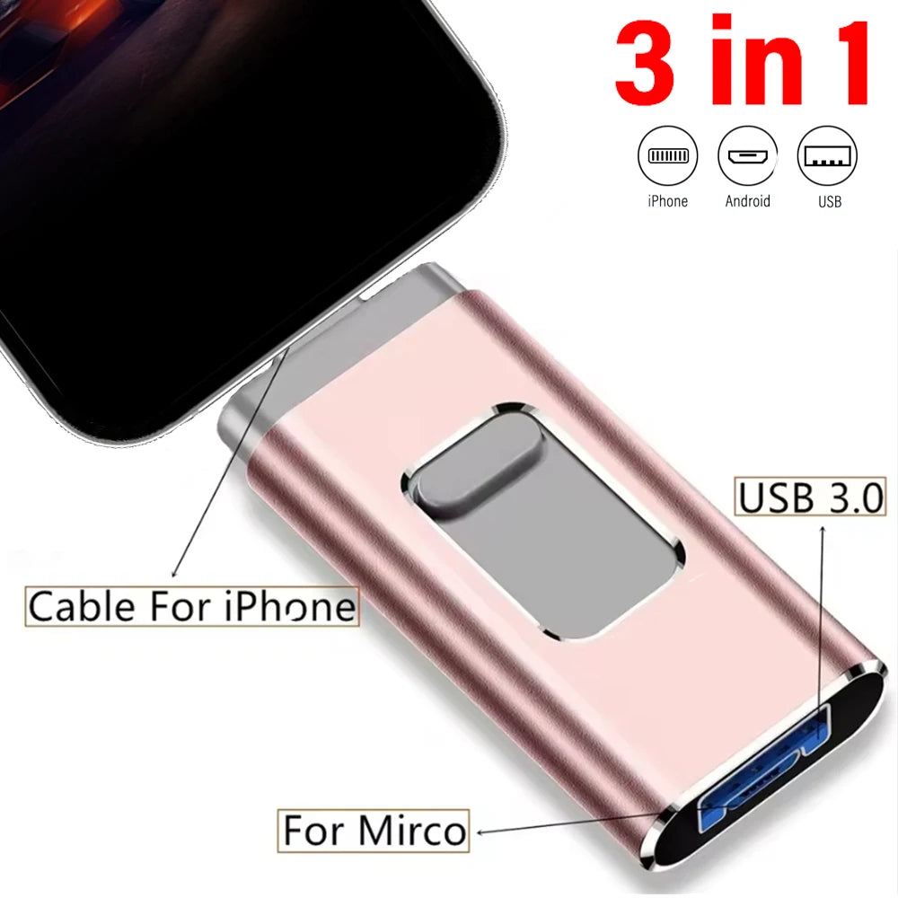 Clé USB 3-en-1 Haute Capacité iPhone & Android - Jusqu'à 256GB