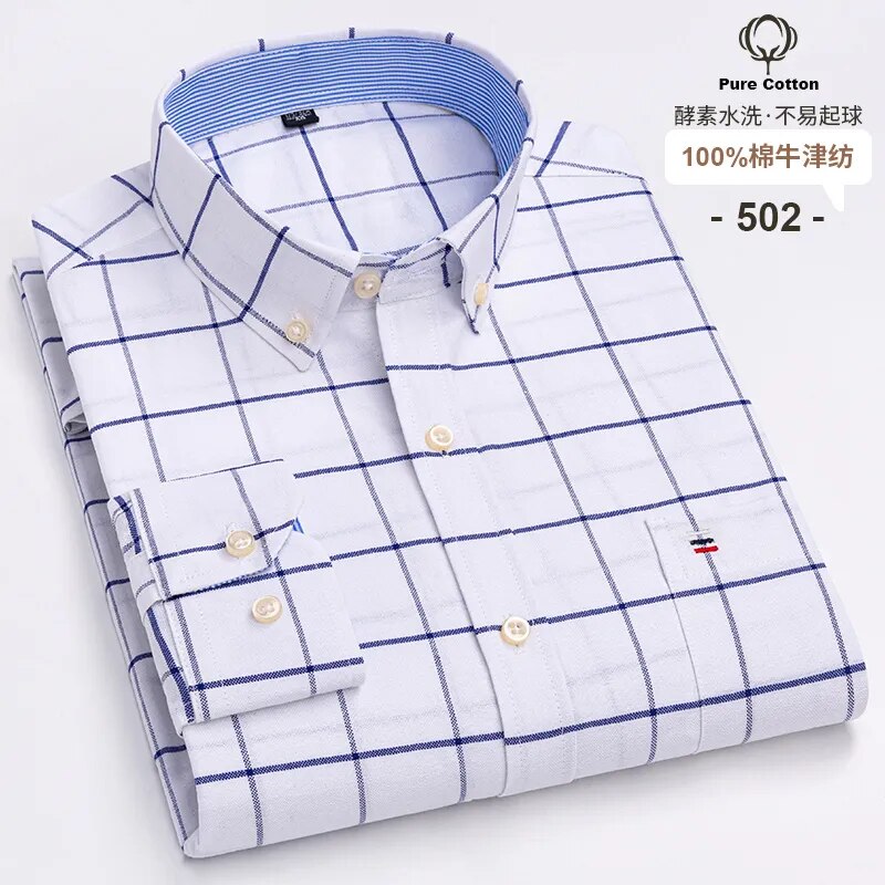 Chemise en coton à rayures à manches longues pour homme