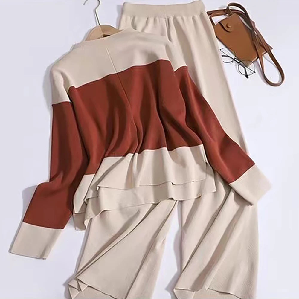 Ensemble pull et pantalon bicolore élastiques
