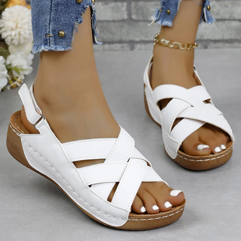 Sandales en Cuir PU Design croisé à Scratch