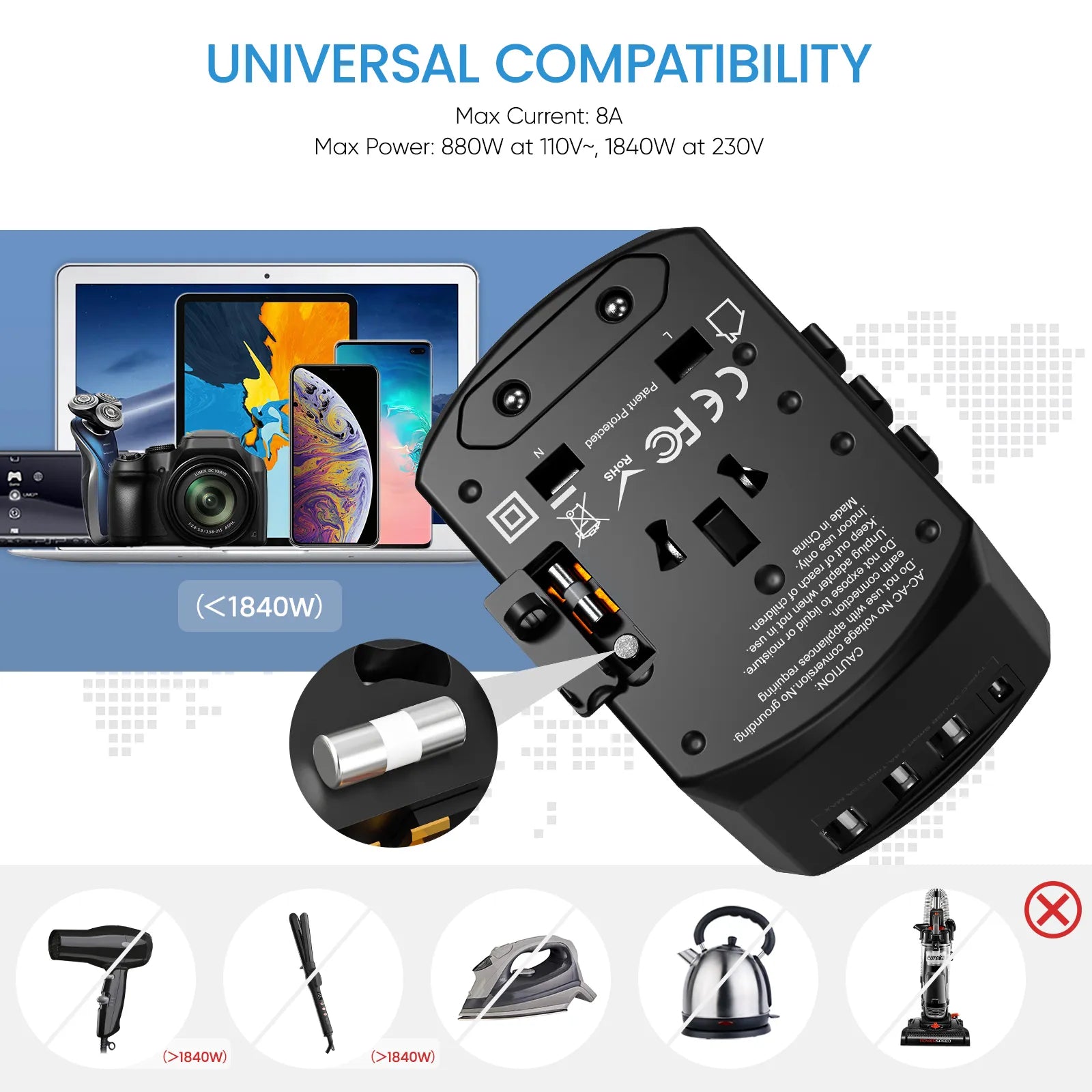 Chargeur de voyage internationnal tout en un