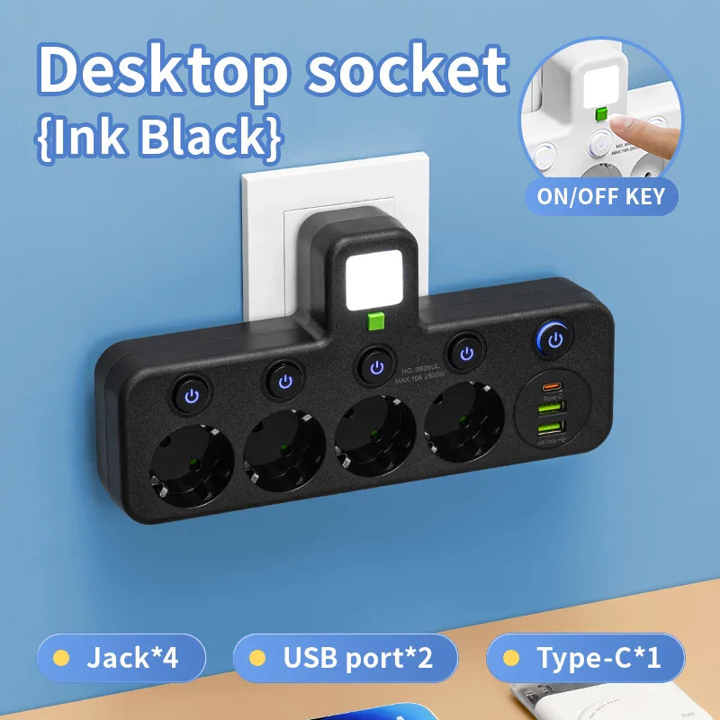 Multiprise Murale Compacte 4 Prises + USB-C