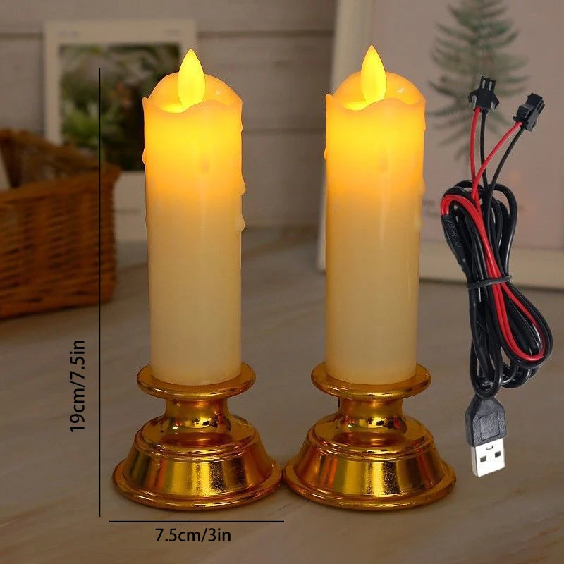 Lot de 2 Bougies Cierges Chandelier à LED