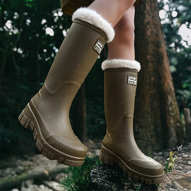 Bottes de Pluie Montantes à Doublure Chaude - Femme