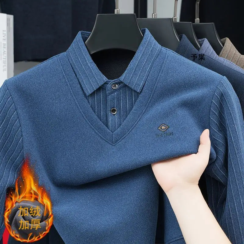 Pull Polaire 2 en 1 avec Chemise à Rayures - Homme