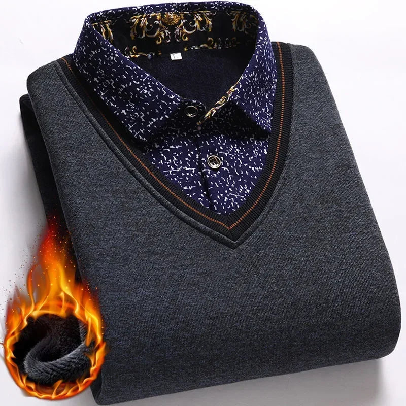 Pull Col V avec Chemise Ă motif - Homme