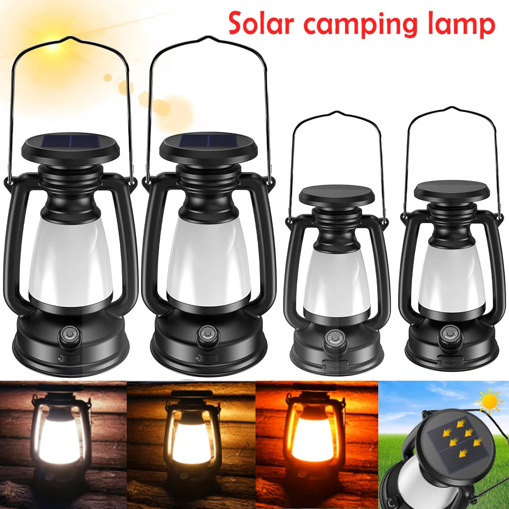 Lanterne Rétro Camping LED Solaire & USB - 3 Modes de Lumière
