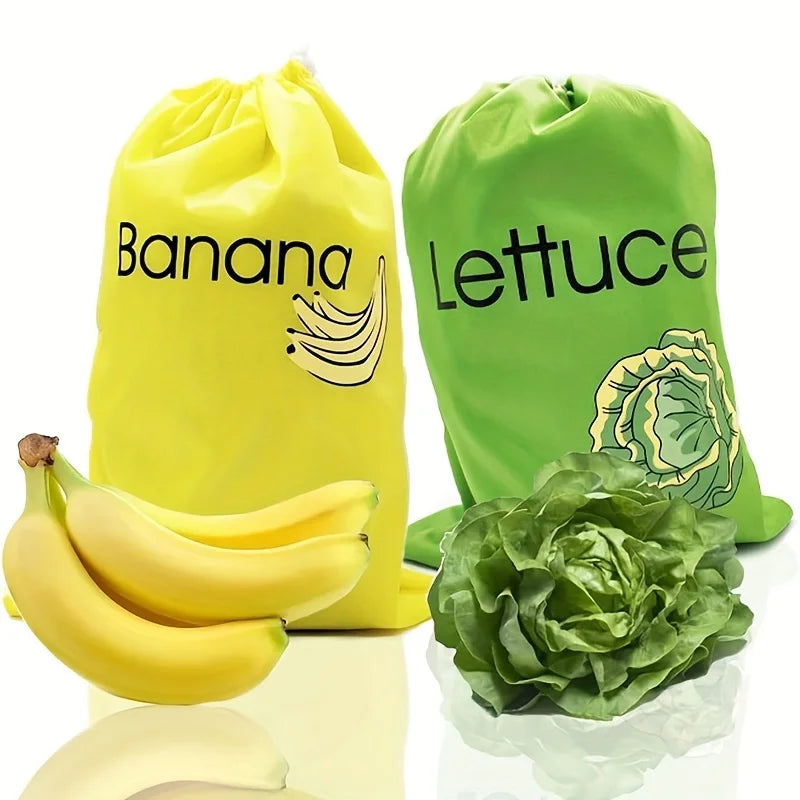 Lot de 2 Sacs de Conservation pour Bananes & Laitue – Pochettes Réutilisables pour Garder les Fruits et Légumes Frais