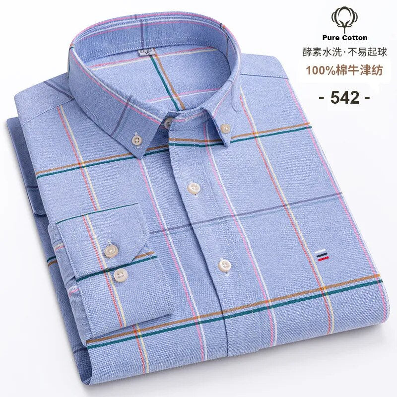 Chemise en coton à rayures à manches longues pour homme