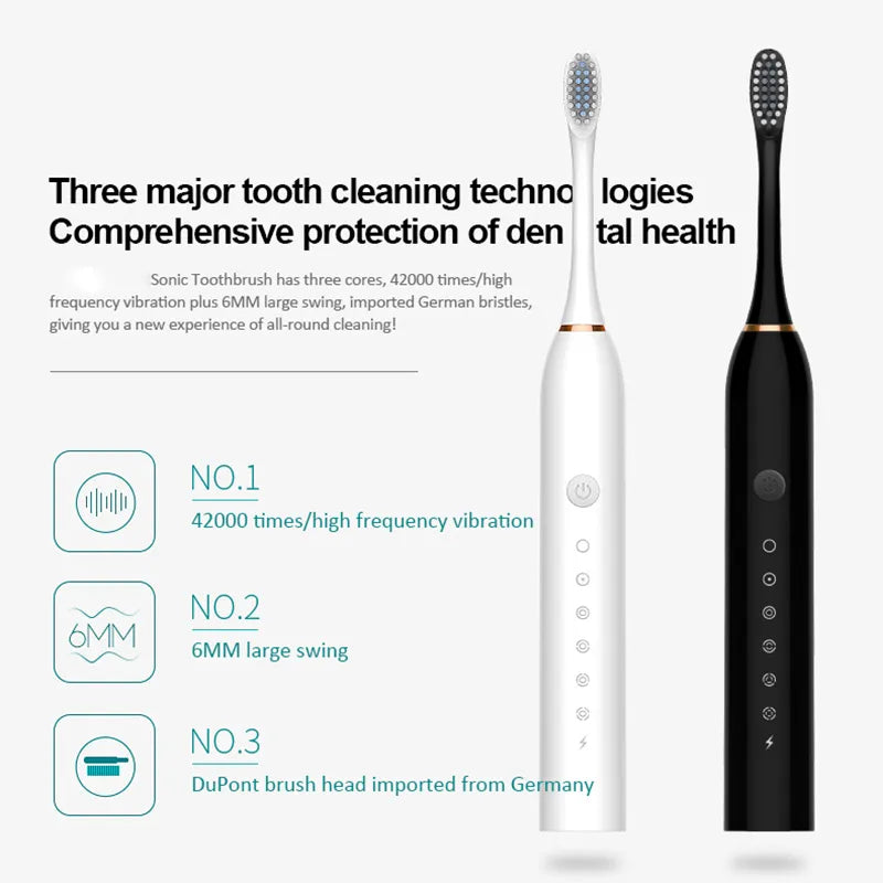 Brosse à dents électrique à ultrason 6 Modes - Kit complet