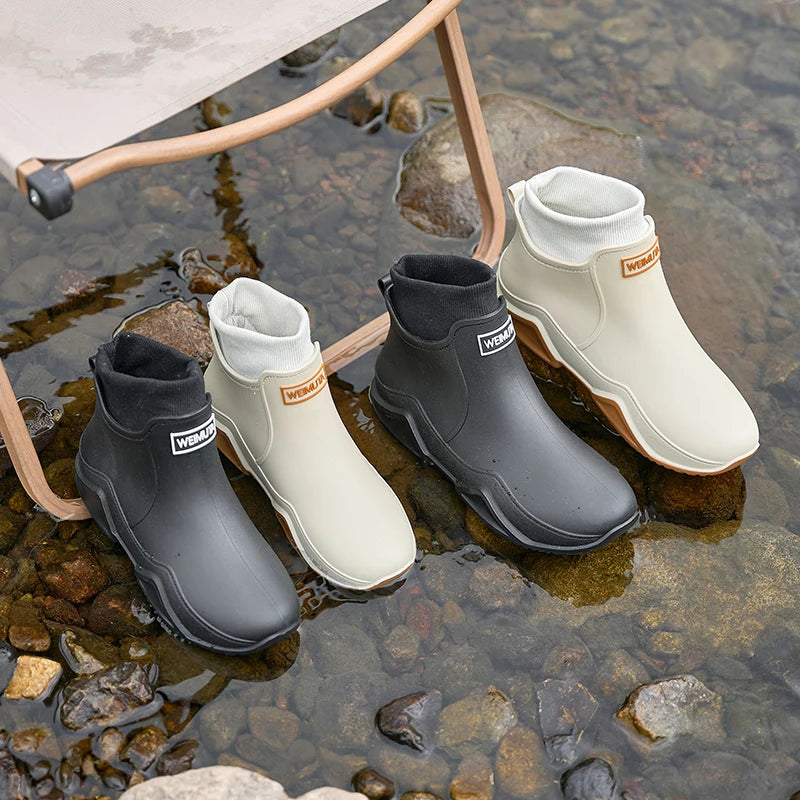 Bottes de Pluie Faciles à Enfiler Doublure Chaude