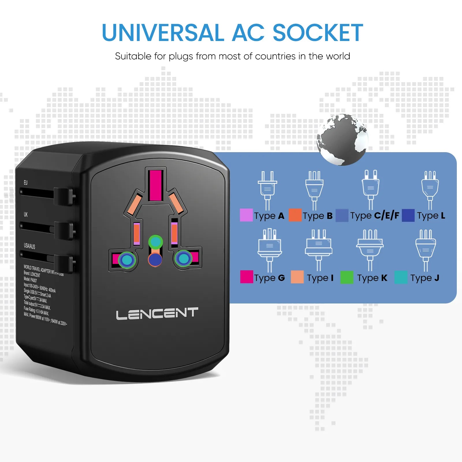 Chargeur de voyage internationnal tout en un