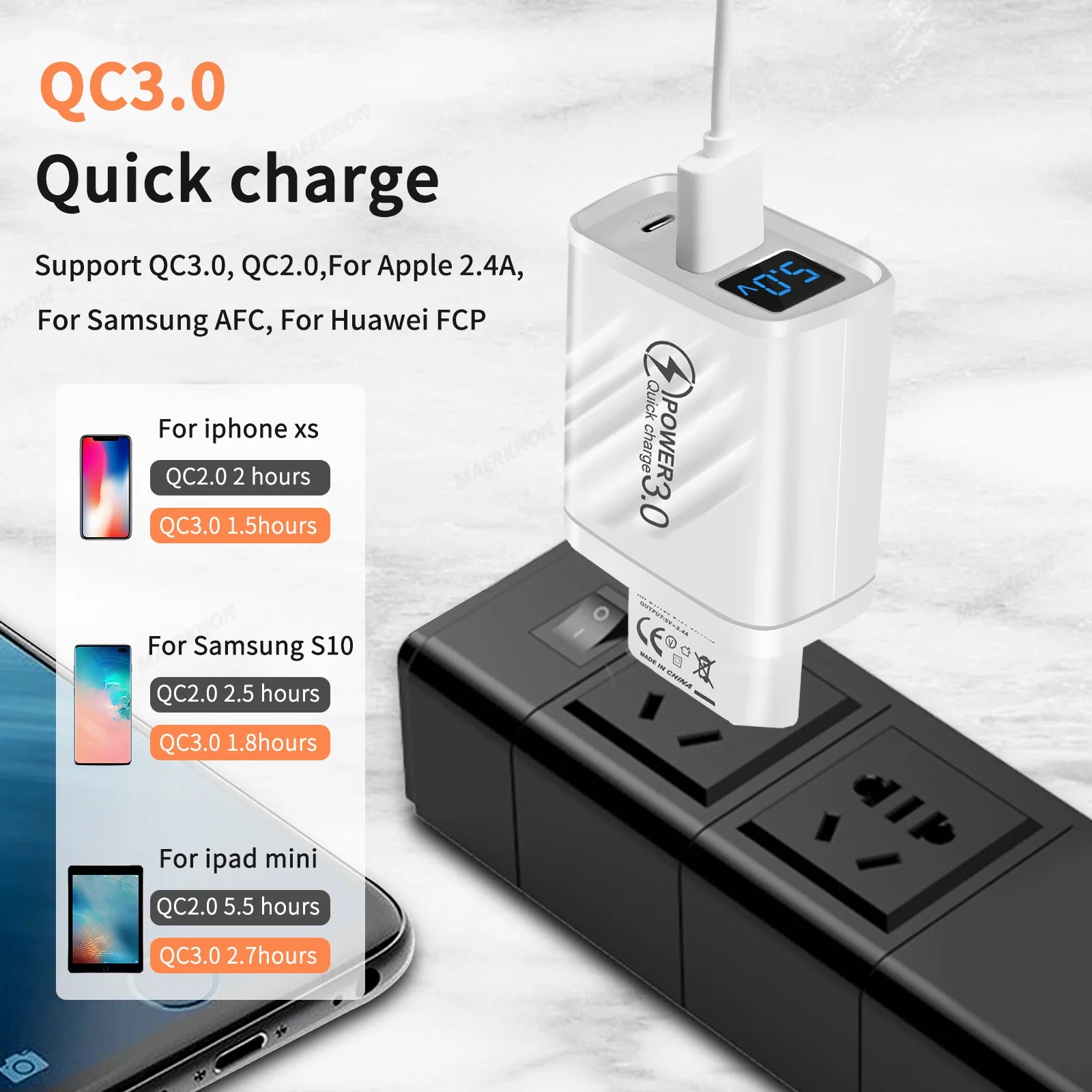 Chargeur USB 2 en 1 20W à Affichage Numérique - Charge Rapide 3.0