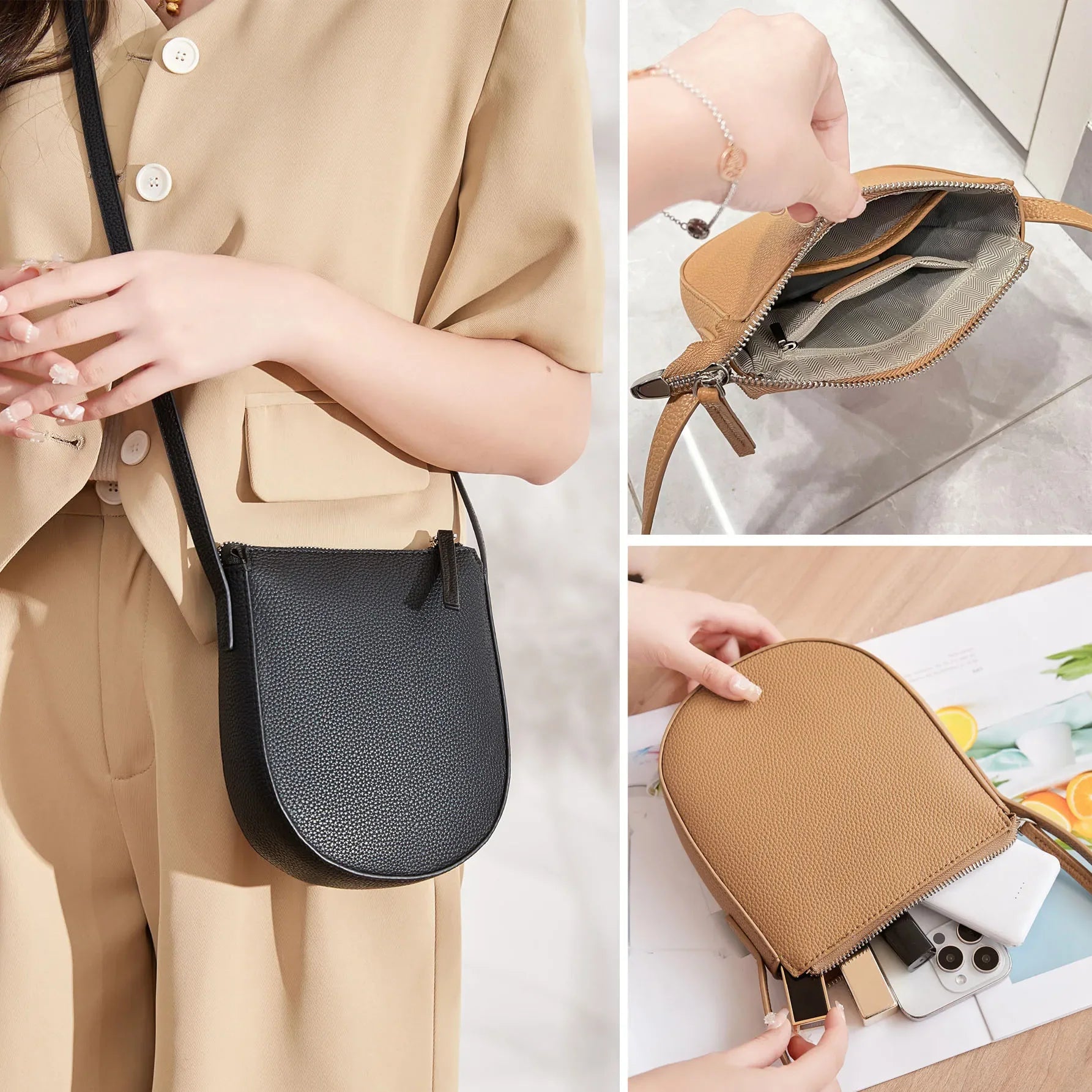 Mini Sac Bandoulière Cuir Grainé – Élégance Discrète