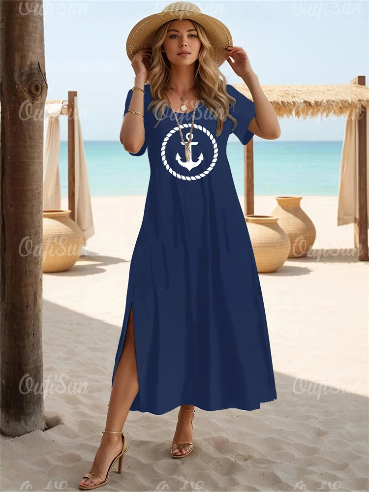 Robe de vacances mi-longue - Motif Marin