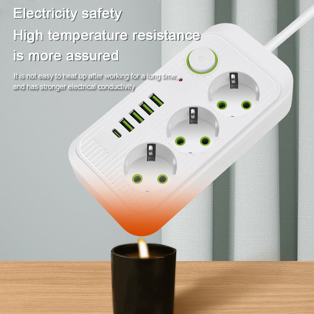 POWER STRIP - Multiprise de 2 mètres avec 3 AC, 4 USB et 1 Type-C