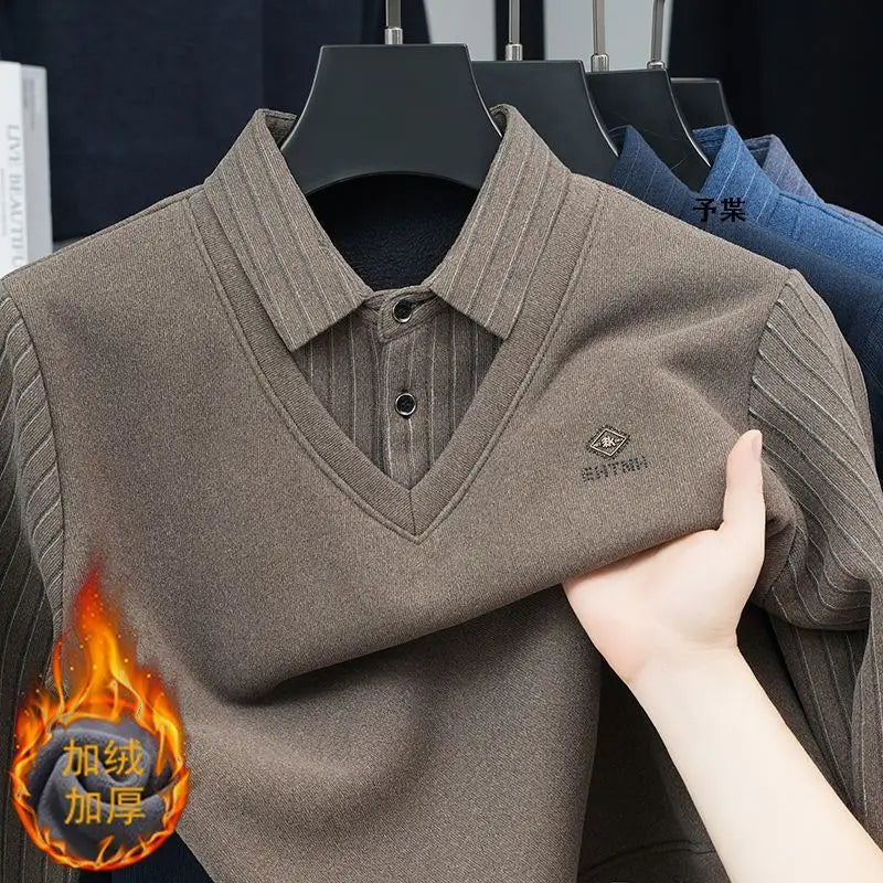 Pull Polaire 2 en 1 avec Chemise à Rayures - Homme