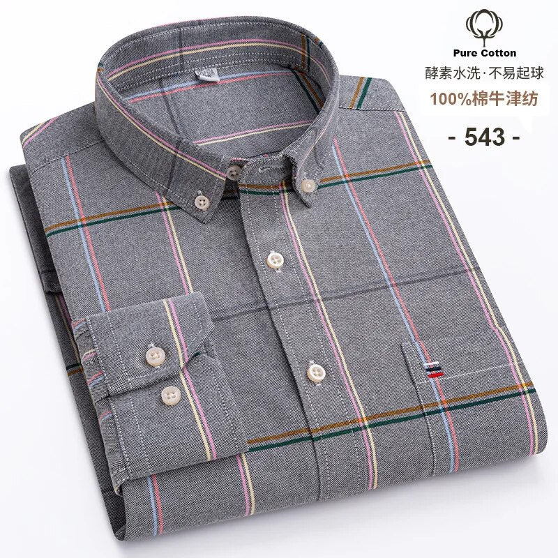 Chemise en coton à rayures à manches longues pour homme