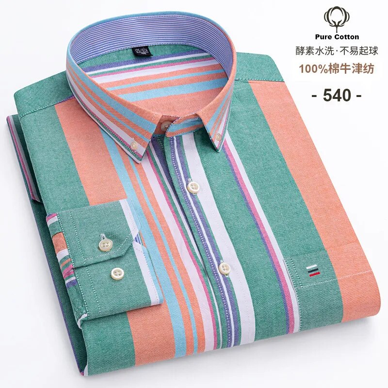 Chemise en coton à rayures à manches longues pour homme
