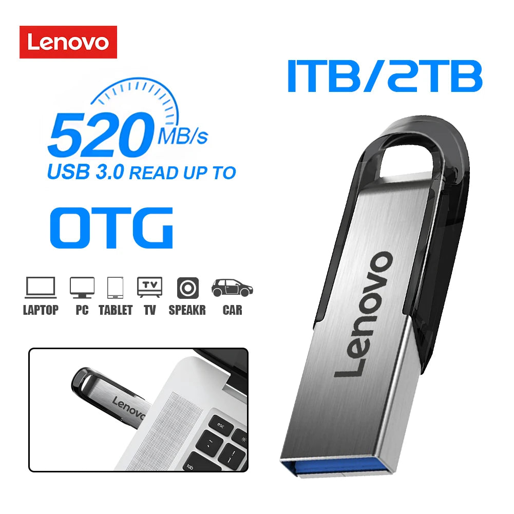 Lenovo Clé USB 3.0 Haute Vitesse 128GB à 2TB - Adaptateur Type-C OFFERT